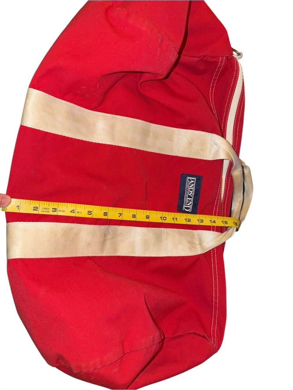 Vintage Lands' End Red Canvas Duffel with Cream Straps
